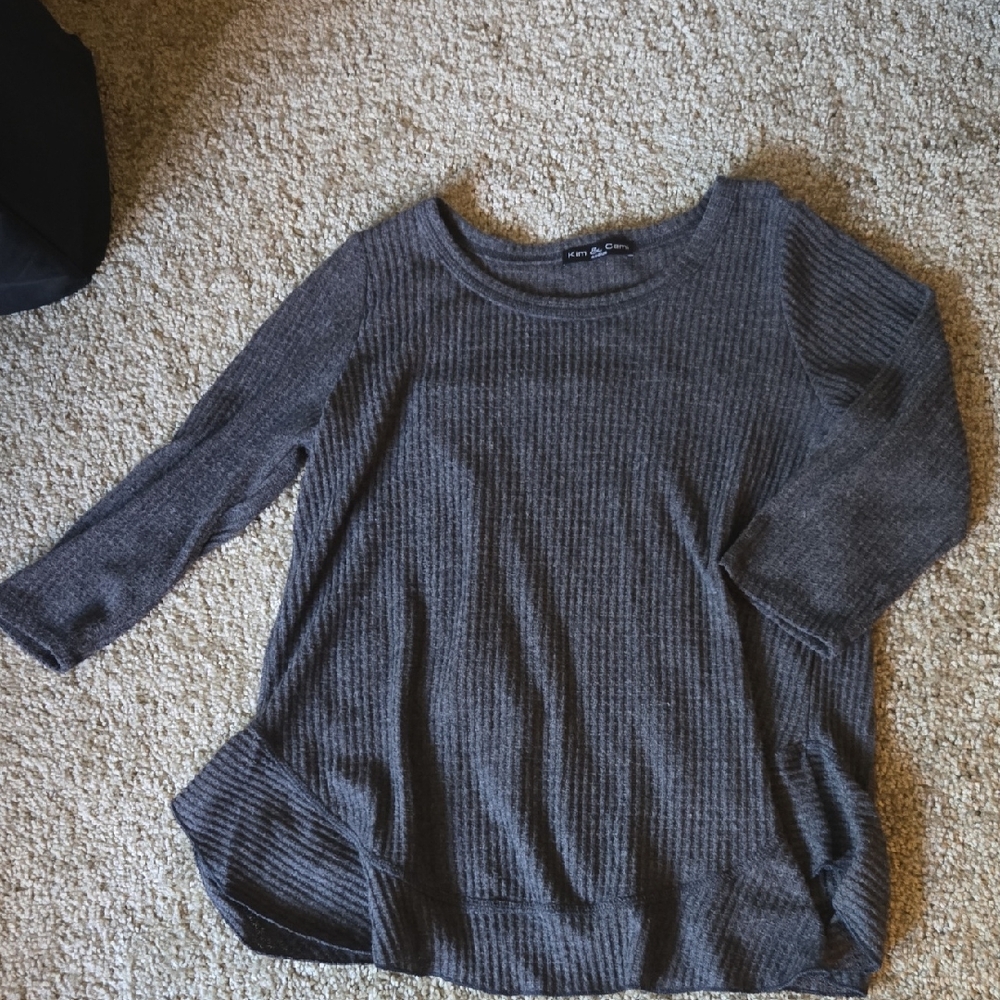 Eddie Bauer Dark Charcoal Ribbed Crewneck Top